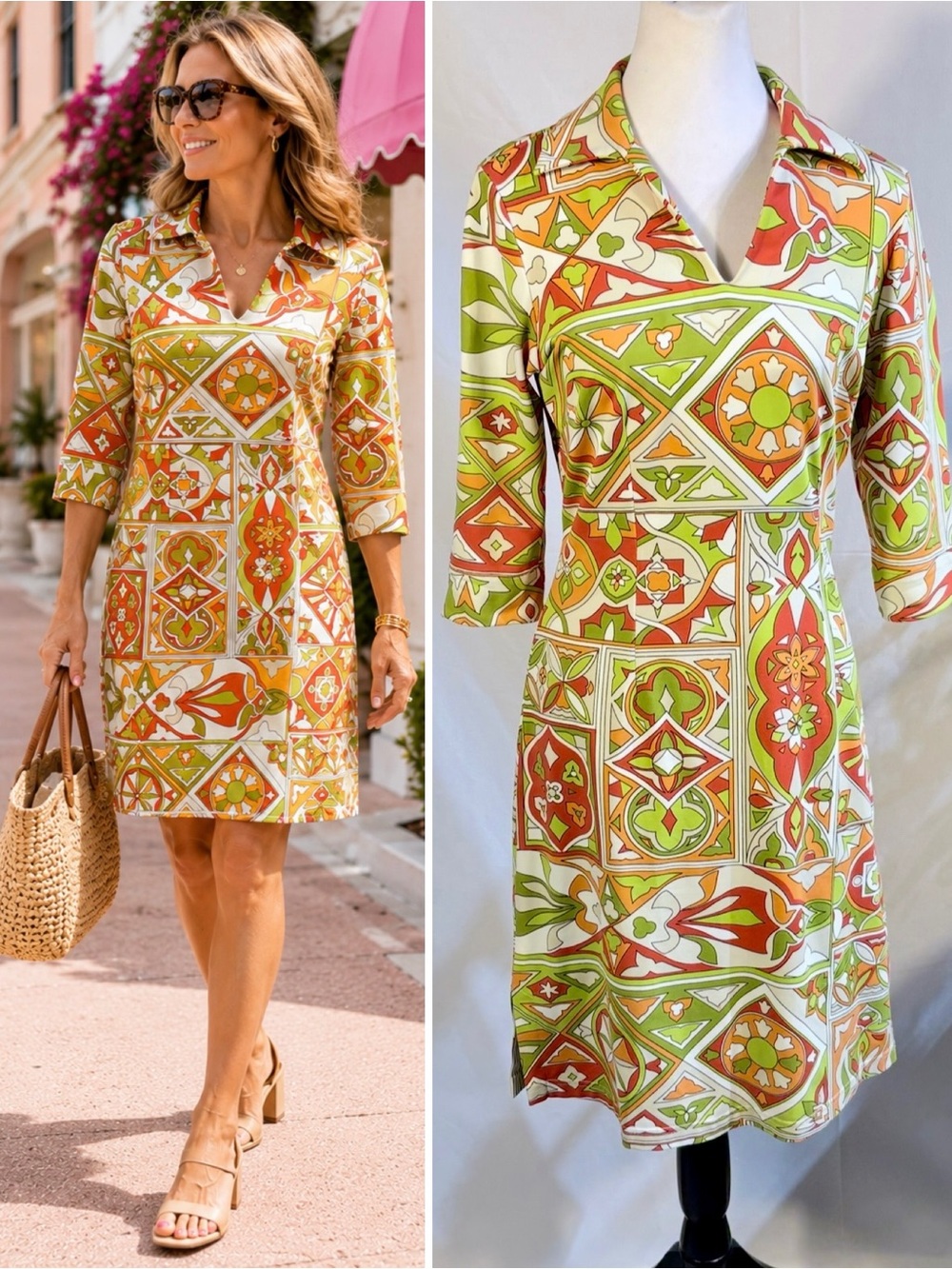 J McLaughlin Catalina Cloth Geometric Print Dress Kaleidoscope Stretch ~XS 🧡